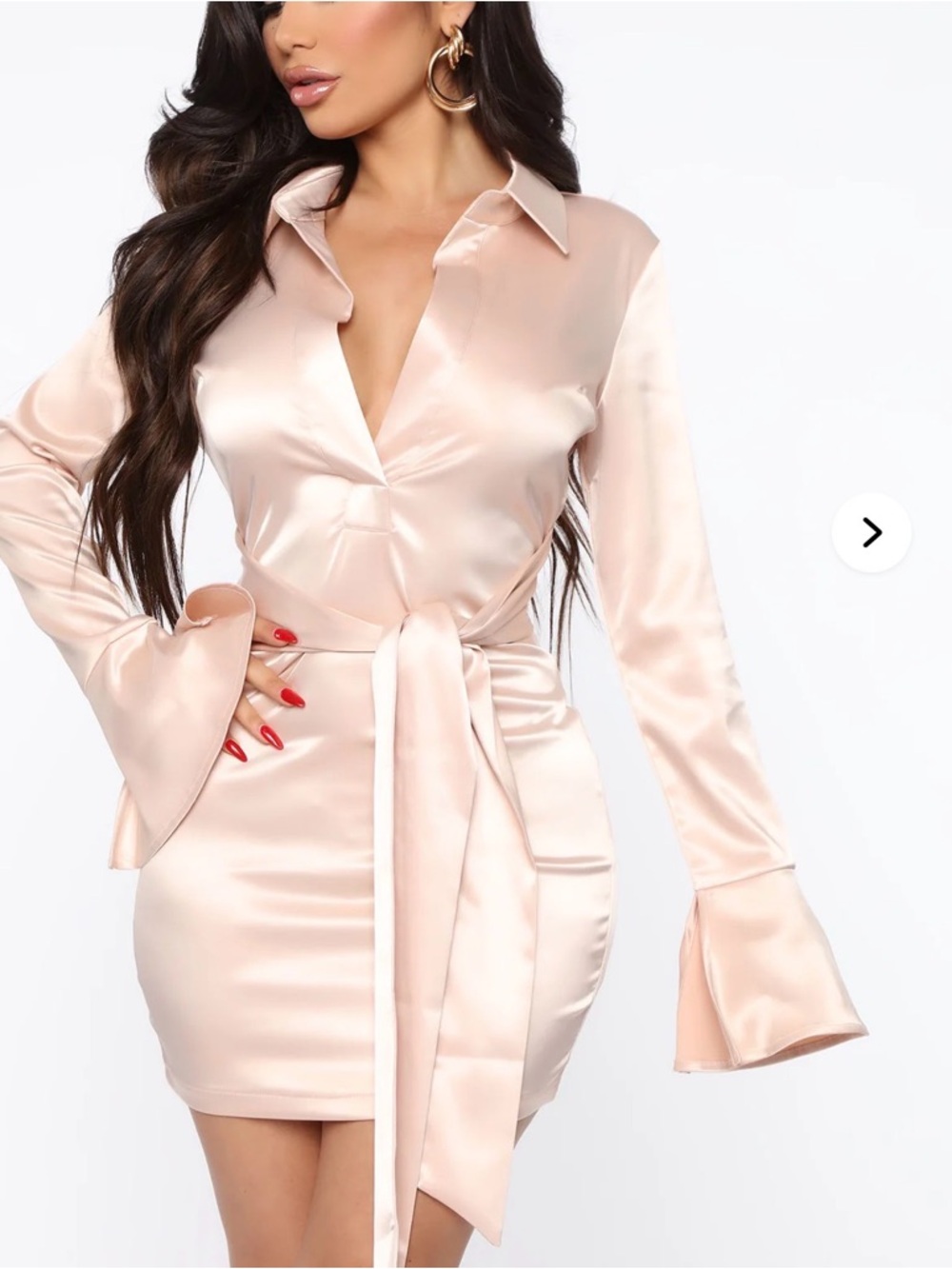 Fashion Nova Satin Wrap Mini Dress - Blush Pink